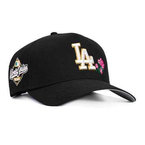 New Era 9Forty A-Frame Los Angeles Dodgers 2025 World Series Patch Rose Snapback Hat - Black, Pink New Era