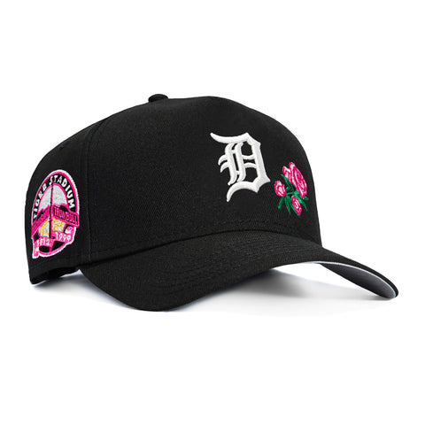 New Era 9Forty A-Frame Detroit Tigers Stadium Patch Rose Snapback Hat - Black, Pink New Era