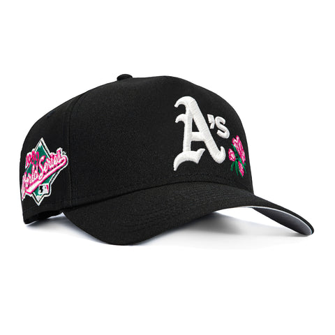 New Era 9Forty A-Frame Oakland Athletics 1989 World Series Patch Rose Snapback Hat - Black, Pink New Era