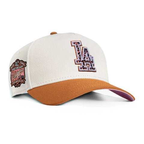 New Era 9Forty A-Frame Los Angeles Dodgers 40th Anniversary Patch Leopard Fill Pink UV Snapback Hat - White, Khaki New Era