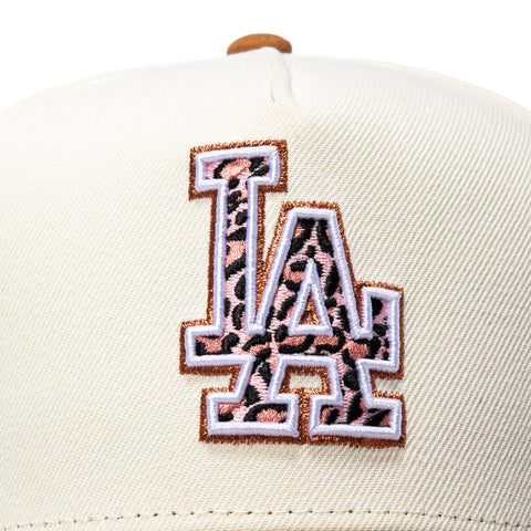New Era 9Forty A-Frame Los Angeles Dodgers 40th Anniversary Patch Leopard Fill Pink UV Snapback Hat - White, Khaki New Era