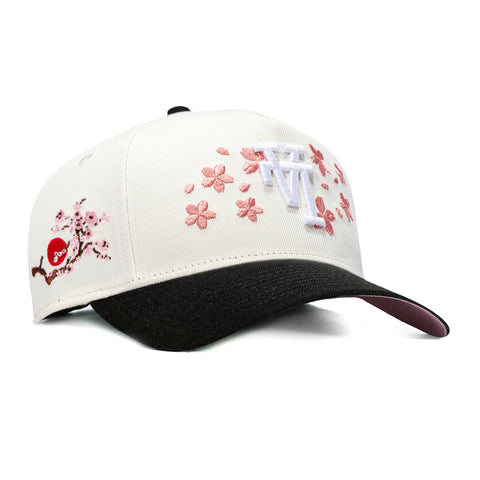 New Era 9Forty A-Frame Los Angeles Dodgers Tree Patch Upside Down Blossom Pink UV Snapback Hat - White, Black New Era