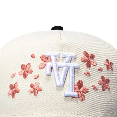 New Era 9Forty A-Frame Los Angeles Dodgers Tree Patch Upside Down Blossom Pink UV Snapback Hat - White, Black New Era