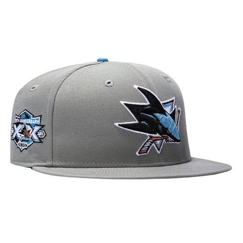 New Era 59Fifty San Jose Sharks 20th Anniversary Patch Light Blue UV Hat - Graphite, Light Blue