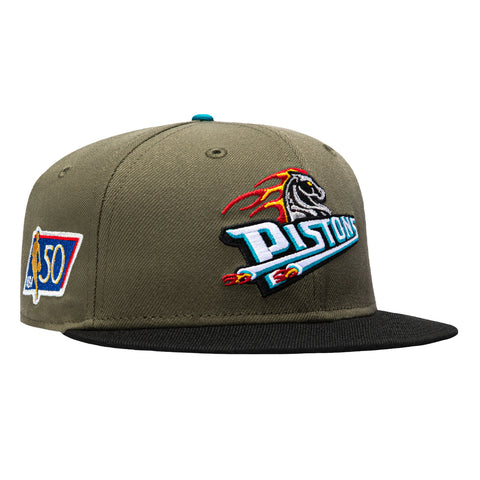 New Era 59Fifty Detroit Pistons NBA 50th Anniversary Patch 1996 Alternate Hat - Olive, Black