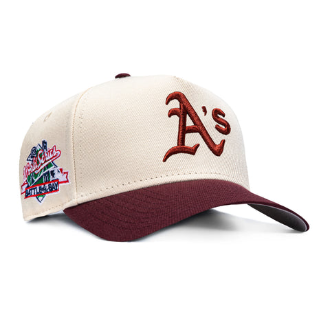 New Era 9Forty A-Frame Oakland Athletics Battle of the Bay Patch Snapback Hat - Cream, Maroon