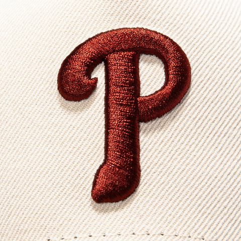 New Era 9Forty A-Frame Philadelphia Phillies 1993 World Series Patch Snapback Hat - Cream, Maroon New Era