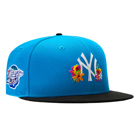 New Era 59Fifty New York Yankees 1998 World Series Patch Flower Hat - Neon Blue, Black