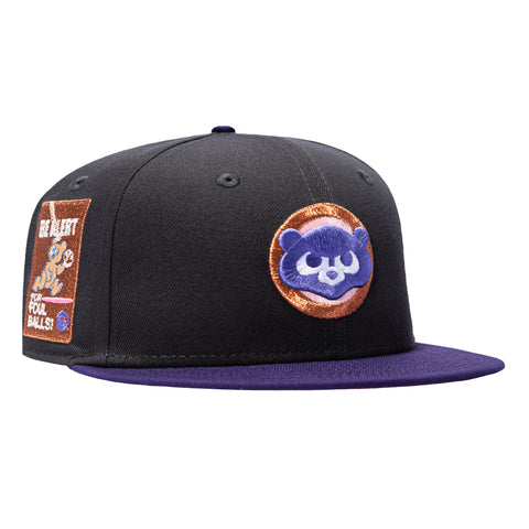 New Era 59Fifty Chicago Cubs Be Alert For Foul Balls Patch Pink UV 1979 Hat - Graphite, Purple, Metallic Copper