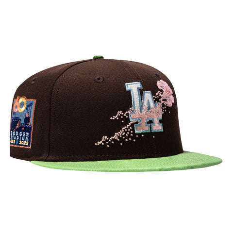 New Era 59Fifty Los Angeles Dodgers 60th Anniversary Stadium Patch Pink UV Flower Hat - Brown, Matcha Green