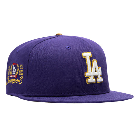 New Era 59Fifty Highball Los Angeles Dodgers 9x World Series Champions Patch Hat - Purple