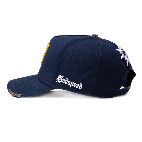 Godspeed G Logo Trucker Snapback Hat - Navy, Yellow Godspeed