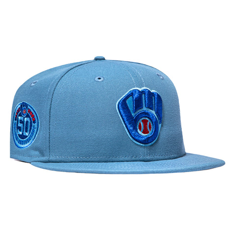 New Era 59Fifty More Than Metal Milwaukee Brewers 50th Anniversary Patch Hat - Indigo, Royal, Red