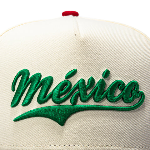 New Era 9Fifty A-Frame 2026 Del Mundo Mexico Flag Patch Script Snapback Pre-curved Hat - White, Brown
