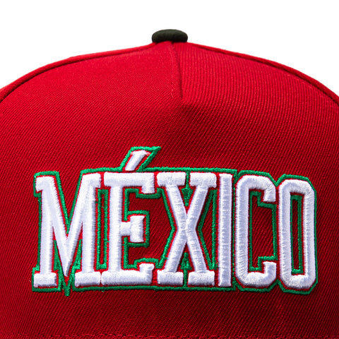 New Era 9Fifty A-Frame 2026 Del Mundo Mexico Flag Patch Snapback Pre-curved Hat - Red, Black