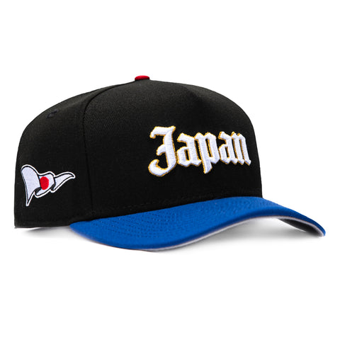 New Era 9Fifty A-Frame 2026 Del Mundo Japan Flag Patch Old English Snapback Pre-curved Hat - Black, Royal