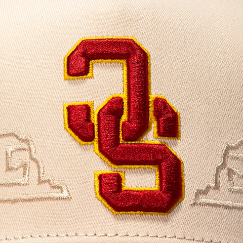 Woodn Grail USC Trojan Upside Down Key Script Snapback Hat - Cream, Cardinal Woodn Grail