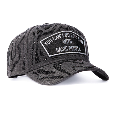 Cult of Individuality You Can't Do Epic Sh*t With Basic People Snapback Crystals Hat - Black Denim Cult of Individuality