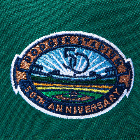 New Era 59Fifty Los Angeles Dodgers 50th Anniversary Stadium Patch Old English Hat - Green, Kelly New Era