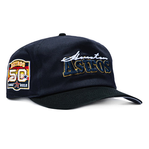 New Era 19Twenty Retro Word Houston Astros 50th Anniversary Patch Snapback Pre-Curved Hat - Navy, Black New Era