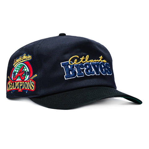 New Era 19Twenty Retro Word Atlanta Braves 1995 World Series Champions Patch Snapback Pre-Curved Hat - Navy, Black New Era