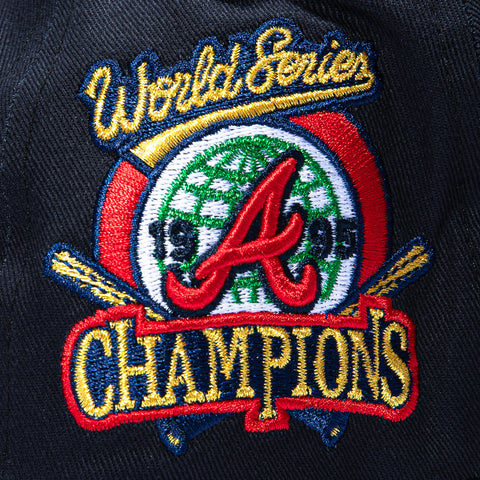 New Era 19Twenty Retro Word Atlanta Braves 1995 World Series Champions Patch Snapback Pre-Curved Hat - Navy, Black New Era