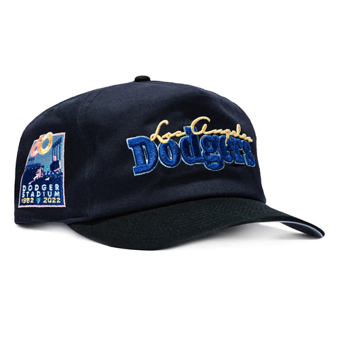 New Era 19Twenty Retro Word Los Angeles Dodgers 60th Anniversary Stadium Patch Snapback Pre-Curved Hat - Navy, Black New Era