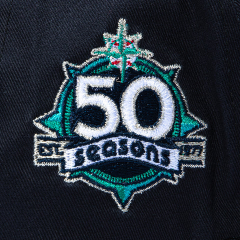 New Era 19Twenty Retro Word Seattle Mariners 50th Anniversary Patch Snapback Pre-Curved Hat - Navy, Black New Era