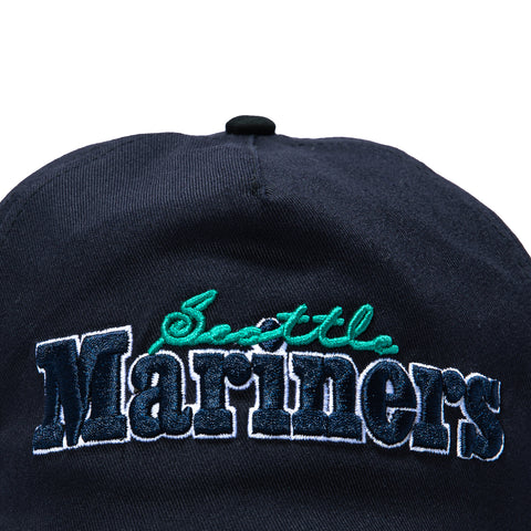 New Era 19Twenty Retro Word Seattle Mariners 50th Anniversary Patch Snapback Pre-Curved Hat - Navy, Black New Era