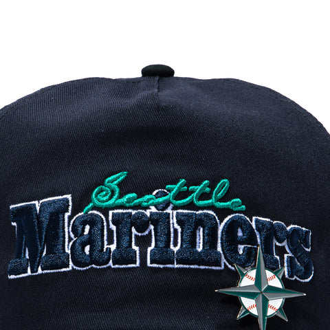 New Era 19Twenty Retro Word Seattle Mariners 50th Anniversary Patch Snapback Pre-Curved Hat - Navy, Black New Era