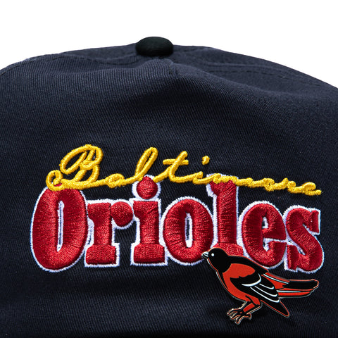 New Era 19Twenty Retro Word Baltimore Orioles Logo Patch Alternate Snapback Pre-Curved Hat - Navy, Black New Era