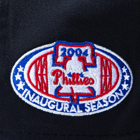 New Era 19Twenty Retro Word Philadelphia Phillies 2004 Inaugural Patch Snapback Pre-Curved Hat - Navy, Black New Era