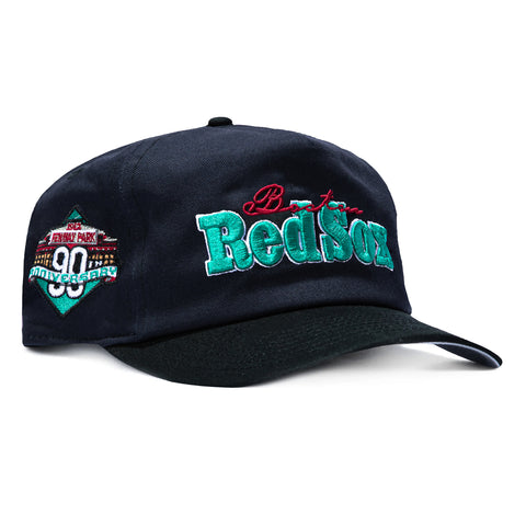 New Era 19Twenty Retro Word Boston Red Sox 90th Anniversary Stadium Patch Snapback Pre-Curved Hat - Navy, Black New Era