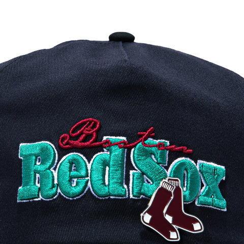 New Era 19Twenty Retro Word Boston Red Sox 90th Anniversary Stadium Patch Snapback Pre-Curved Hat - Navy, Black New Era