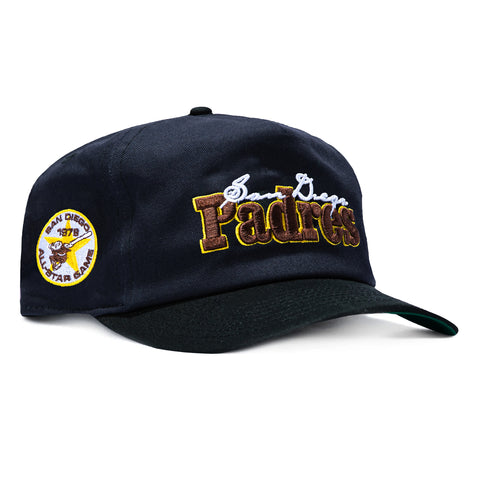 New Era 19Twenty Retro Word San Diego Padres 1978 All Star Game Patch Snapback Pre-Curved Hat - Navy, Black New Era