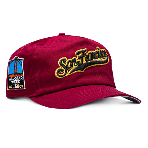 New Era 19Twenty San Francisco Giants 2007 All Star Week Patch Script Snapback Pre-Curved Hat - Brick, Black, Metallic Gold New Era