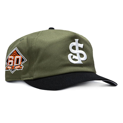 New Era 19Twenty San Jose Giants 60th Anniversary Patch Snapback Pre-Curved Hat - Olive, Black New Era