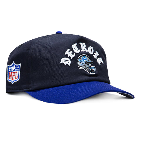New Era 19Twenty Detroit Lions NFL Logo Patch Snapback Pre-Curved Hat - Black, Royal New Era