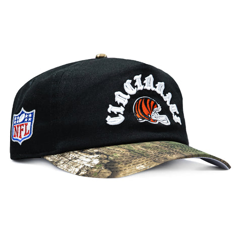 New Era 19Twenty Cincinnati Bengals NFL Logo Patch Snapback Pre-Curved Hat - Black, Realtree New Era