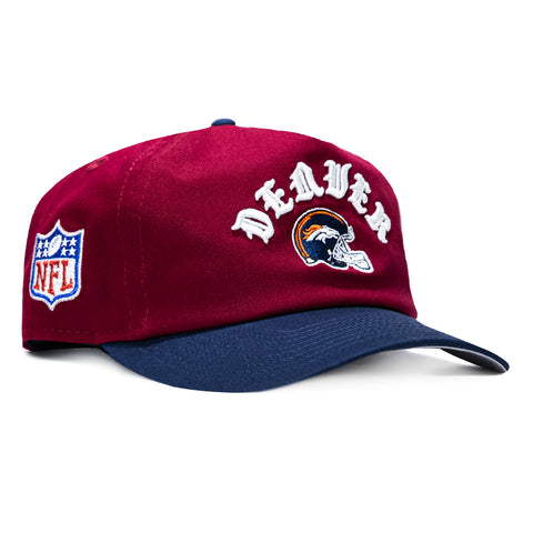 New Era 19Twenty Denver Broncos NFL Logo Patch Old English Snapback Pre-Curved Hat - Cardinal, Navy New Era