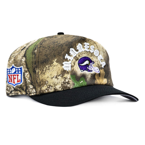 New Era 19Twenty Minnesota Vikings NFL Logo Patch Snapback Pre-Curved Hat - Realtree, Black New Era