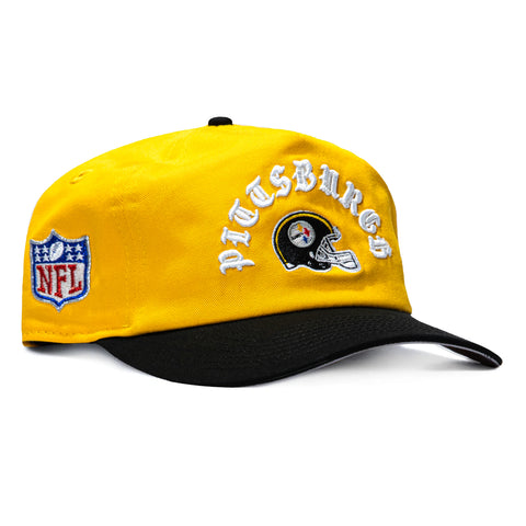 New Era 19Twenty Pittsburgh Steelers NFL Logo Patch Old English Snapback Pre-Curved Hat - Gold, Black New Era