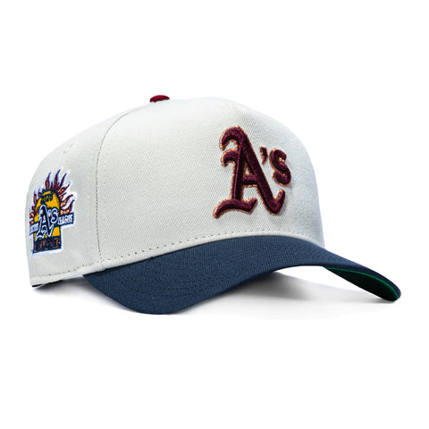 New Era 9Forty A-Frame Varsity Hues Oakland Athletics Spring Training Cactus League Patch Snapback Hat - Stone, Navy New Era