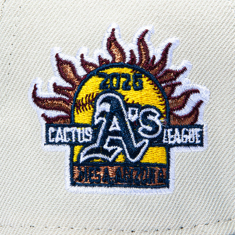 New Era 9Forty A-Frame Varsity Hues Oakland Athletics Spring Training Cactus League Patch Snapback Hat - Stone, Navy New Era