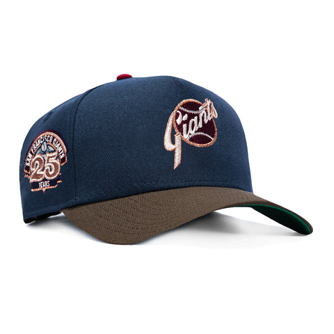 New Era 9Forty A-Frame Varsity Hues San Francisco Giants 25th Anniversary Script Patch Snapback Hat - Navy, Brown New Era