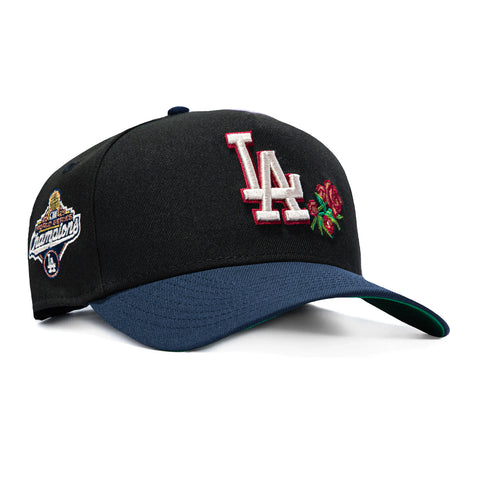 New Era 9Forty A-Frame Varsity Hues Los Angeles Dodgers 2025 World Series Champions Patch Rose Snapback Hat - Black, Navy New Era