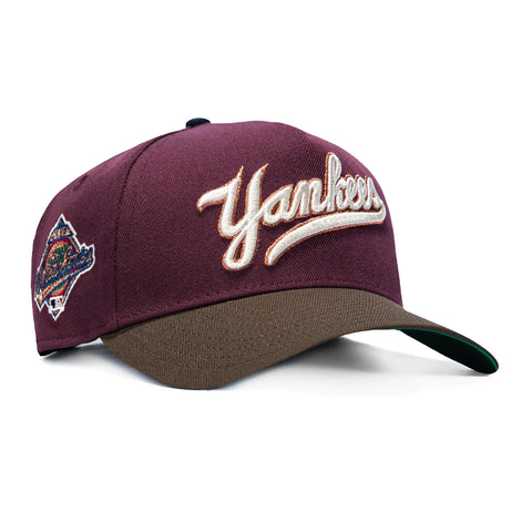 New Era 9Forty A-Frame Varsity Hues New York Yankees 1996 World Series Patch Script Snapback Hat - Maroon, Brown New Era