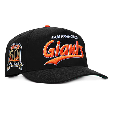 47 Brand Hitch Tailsweep San Francisco Giants 50th Anniversary Patch Script Snapback Hat - Black 47 Brand
