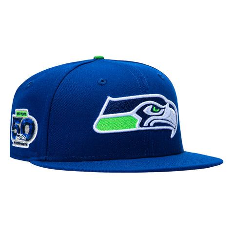 New Era 59Fifty Seattle Seahawks 50th Anniversary Patch Hat - Royal, Light Green New Era