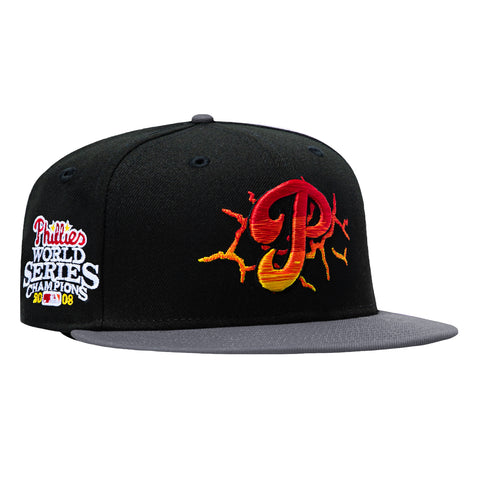 New Era 59Fifty Molten Lava Philadelphia Phillies 2009 World Series Patch Hat - Black, Graphite